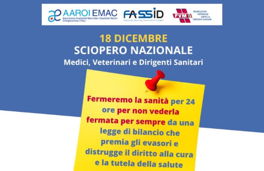 Manovra, dirigenti medici in sciopero il 18 dicembre